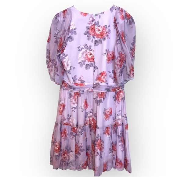 Ever New Melbourne lavender floral mini dress tiered, tulip sleeve size 8 US - Picture 5 of 15